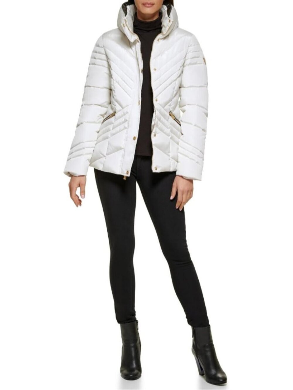 Women Cold Weather White Midweight Imported Polyester Classic Long Puffer Jacket